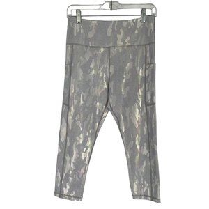 ZYIA Active Grey Silver Metallic Camo Print Side Pocket Leggings 8-10 Cropped
